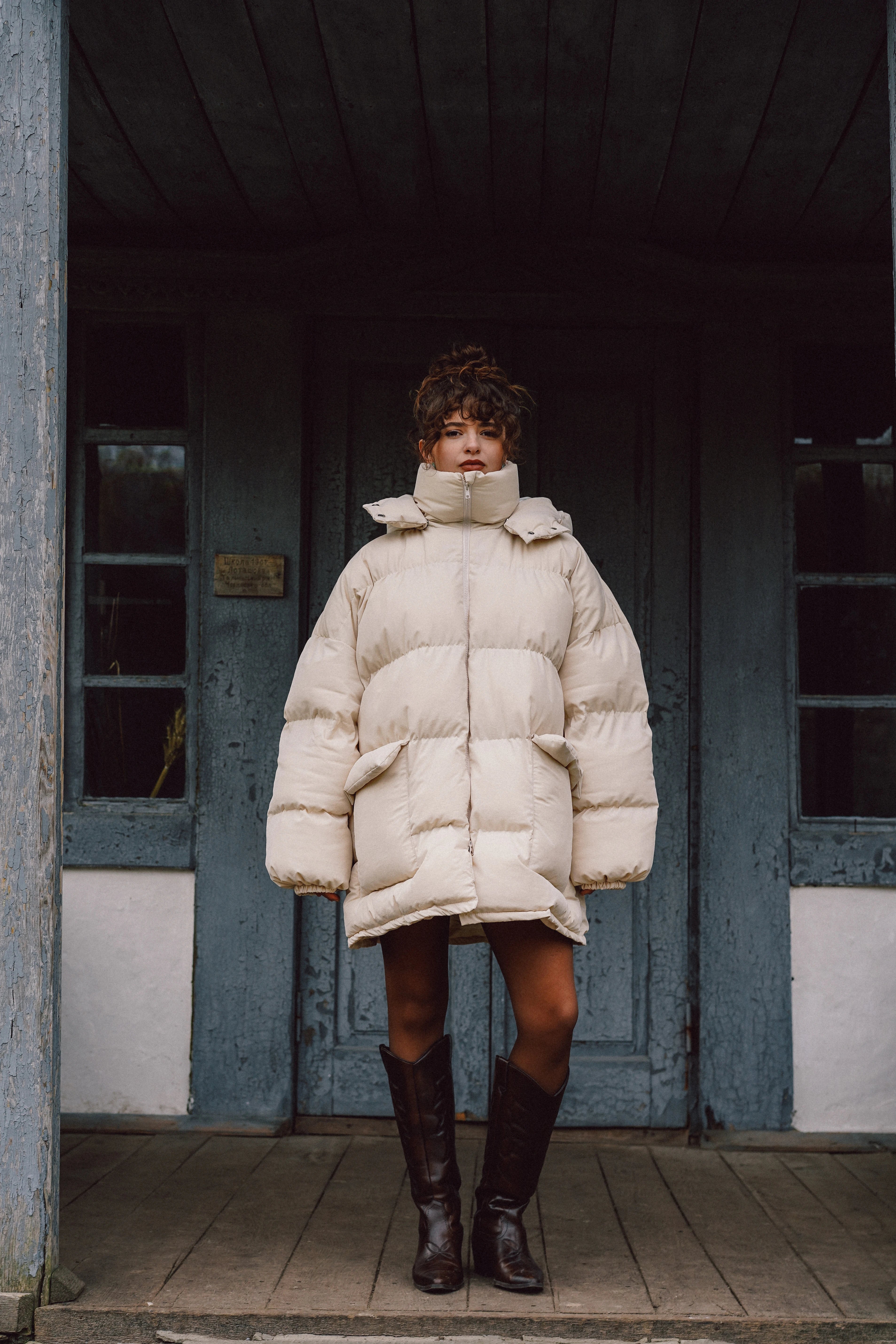 Пуховик Oversize молочний