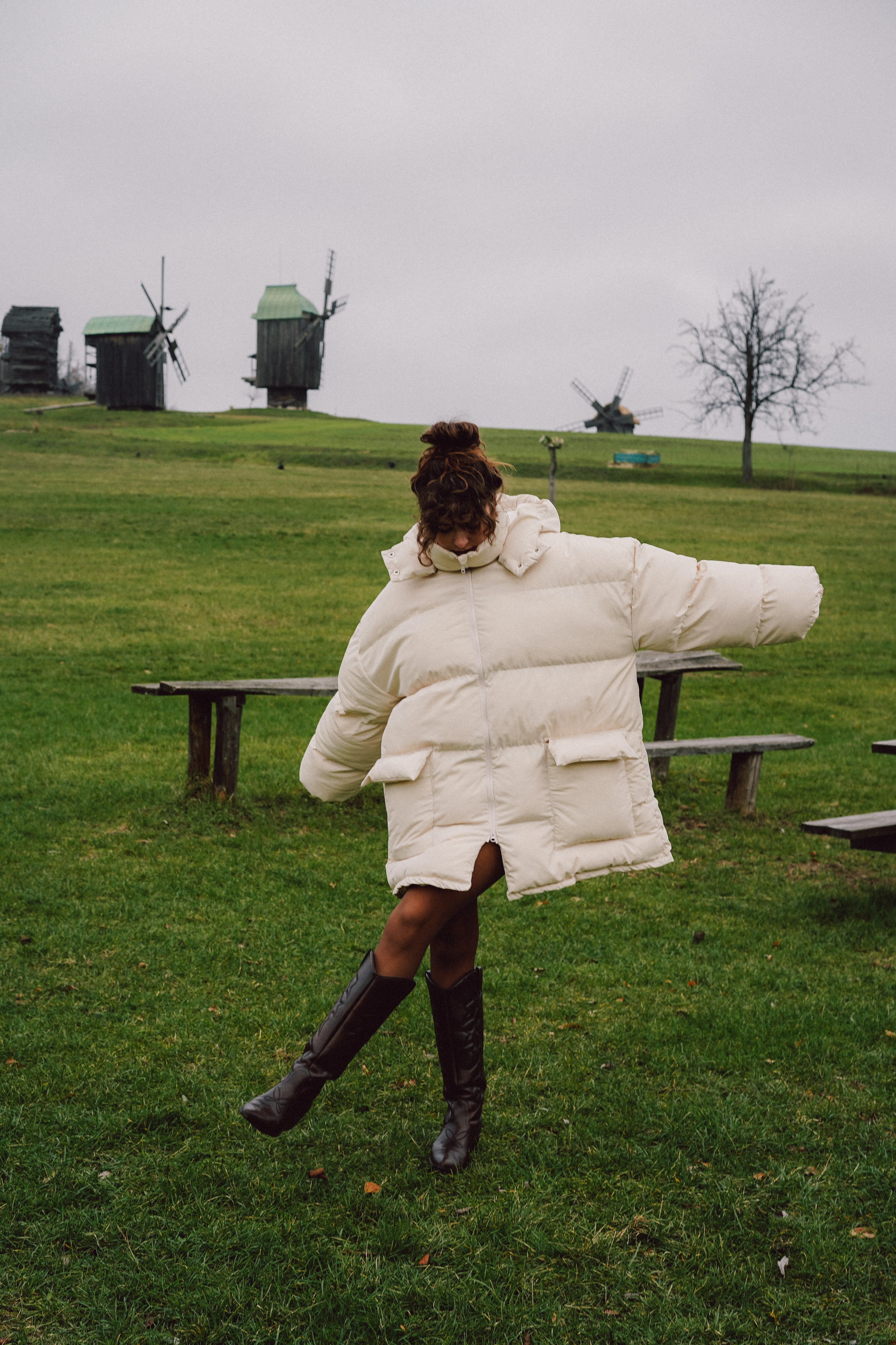 Пуховик Oversize молочний