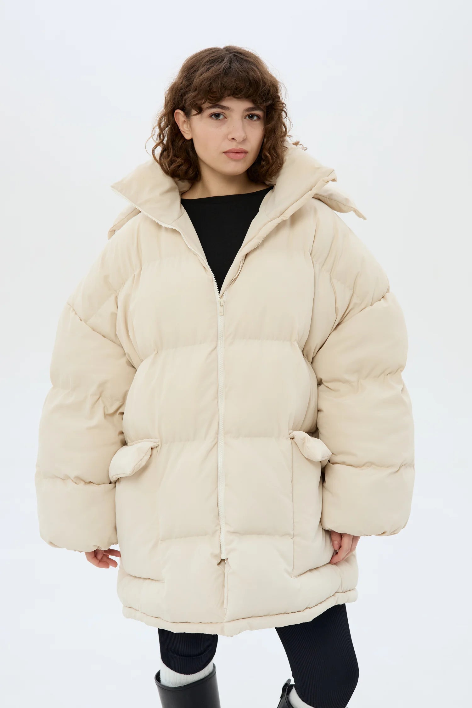 Пуховик Oversize молочний