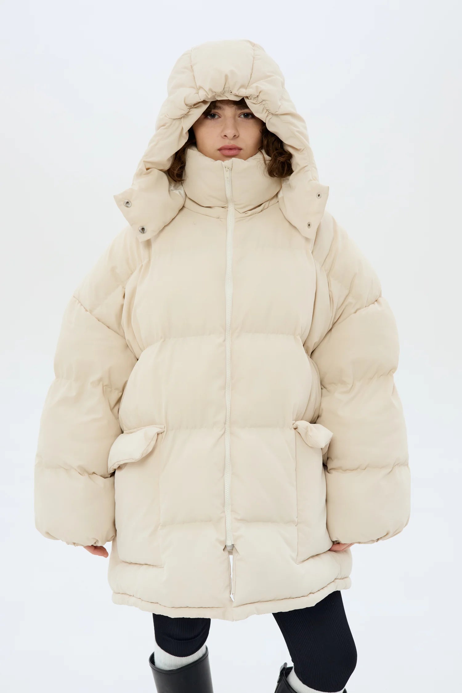 Пуховик Oversize молочний