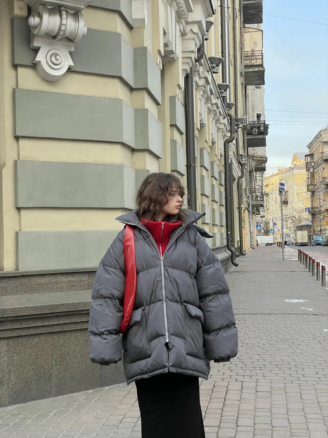 Пуховик Oversize сірий