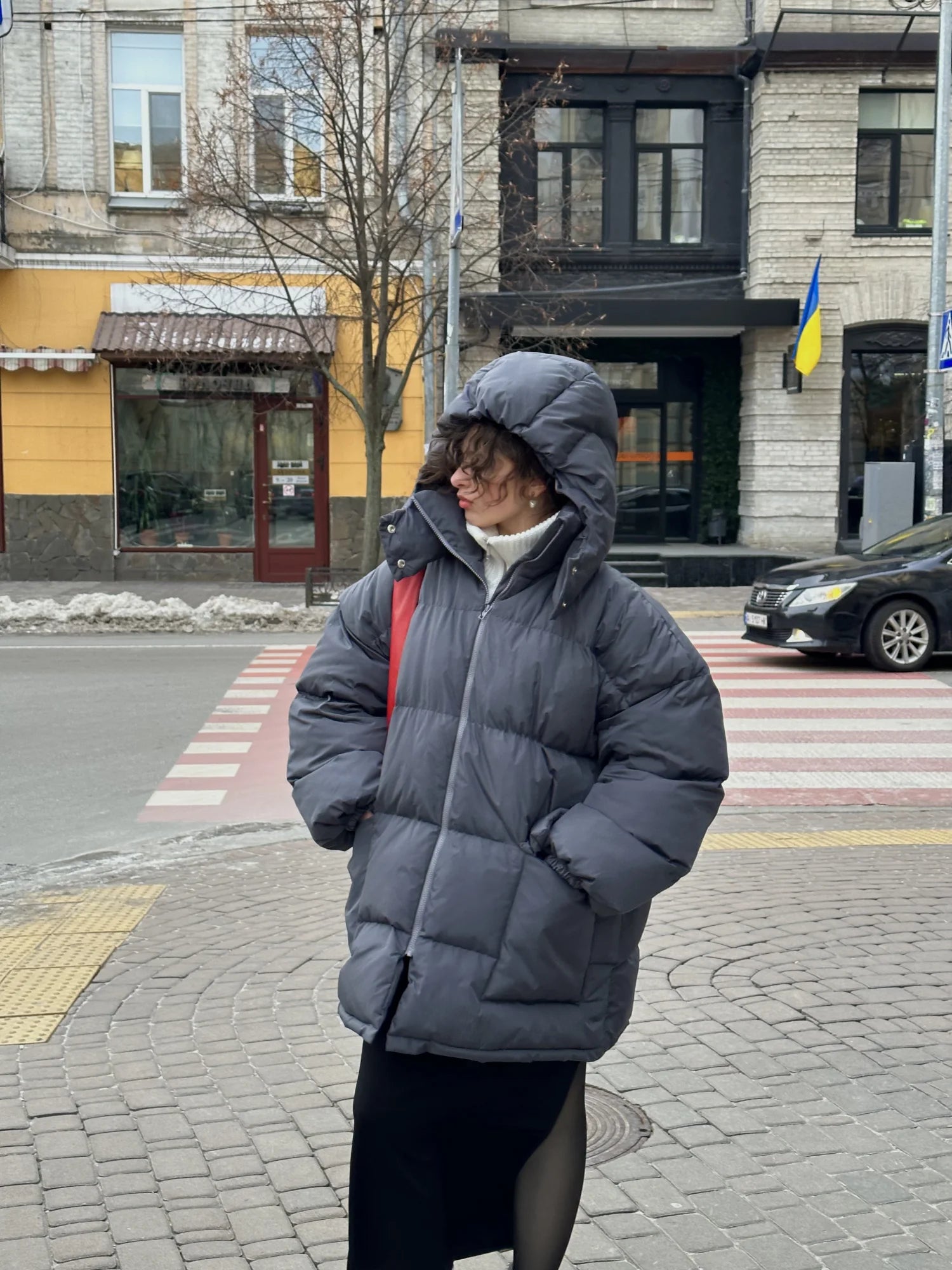 Пуховик Oversize сірий
