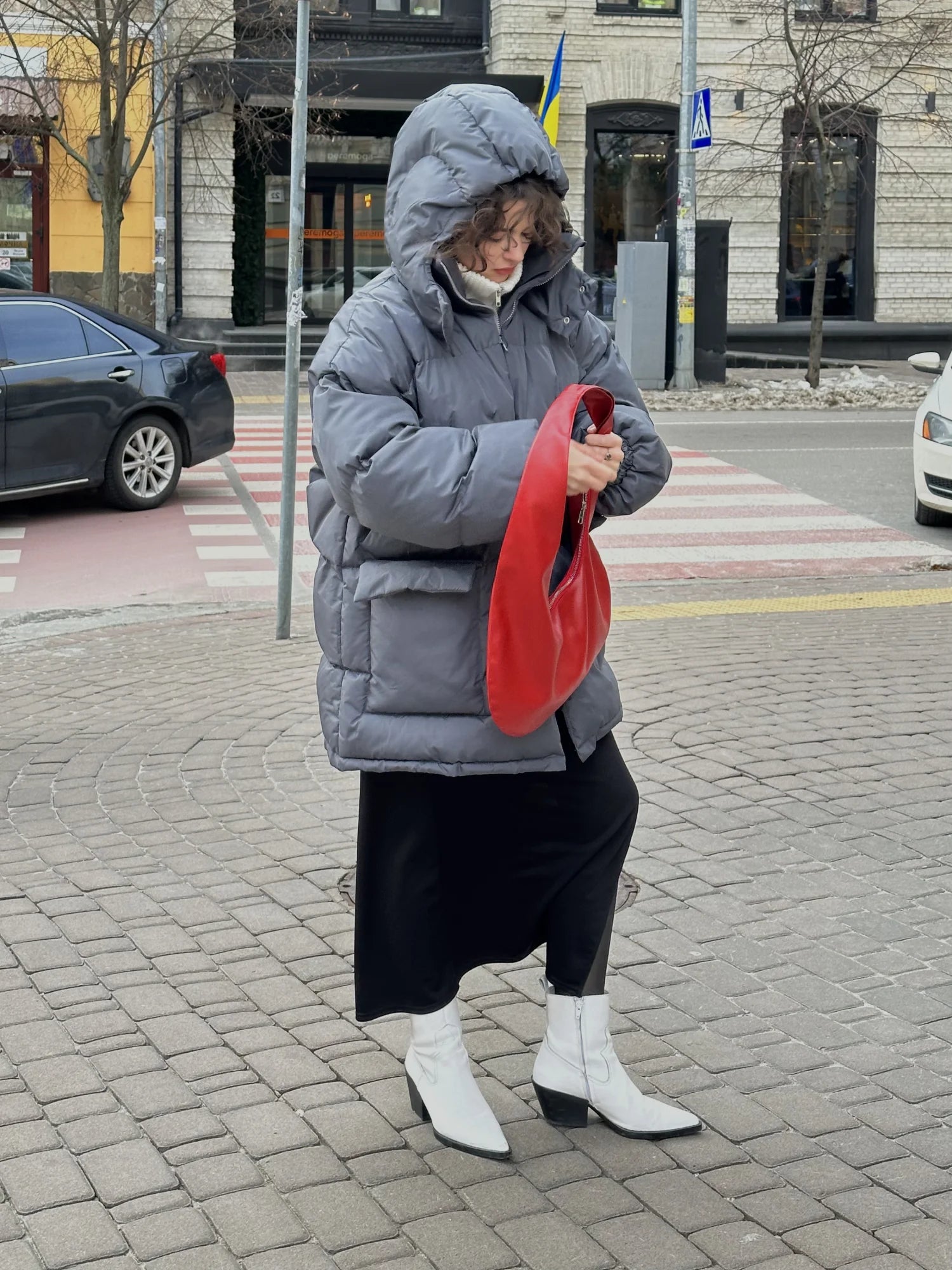 Пуховик Oversize сірий